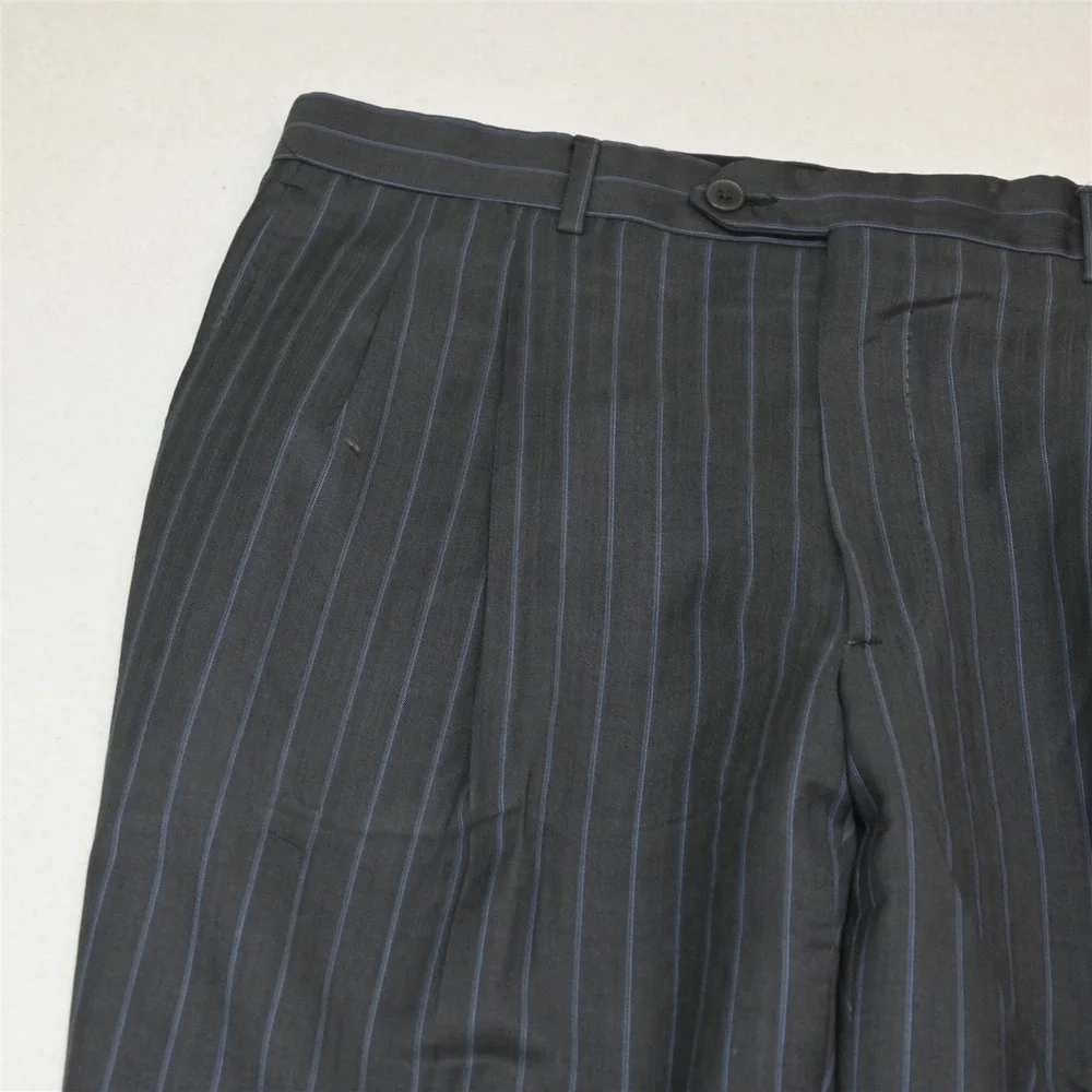 Luigi Bianchi Mantova 42R 34x30 Gray Striped 100% Wool Italy Jacket Pants Suit